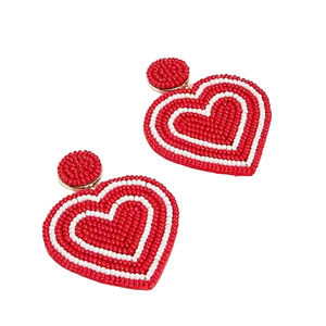 NWT J. Crew Red Beaded Valentine's Heart Earrings
